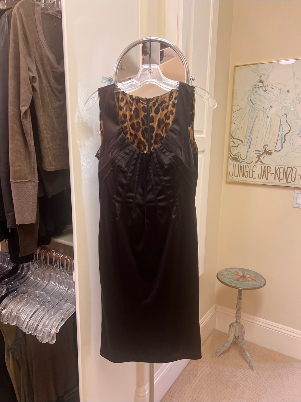 Dolce & Gabbana Black Satin Chemise with Leopard Trim